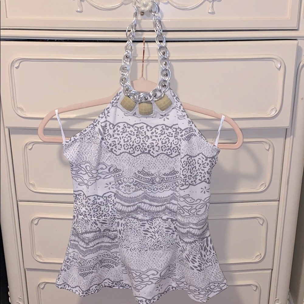 SPOT Gray and White blouse